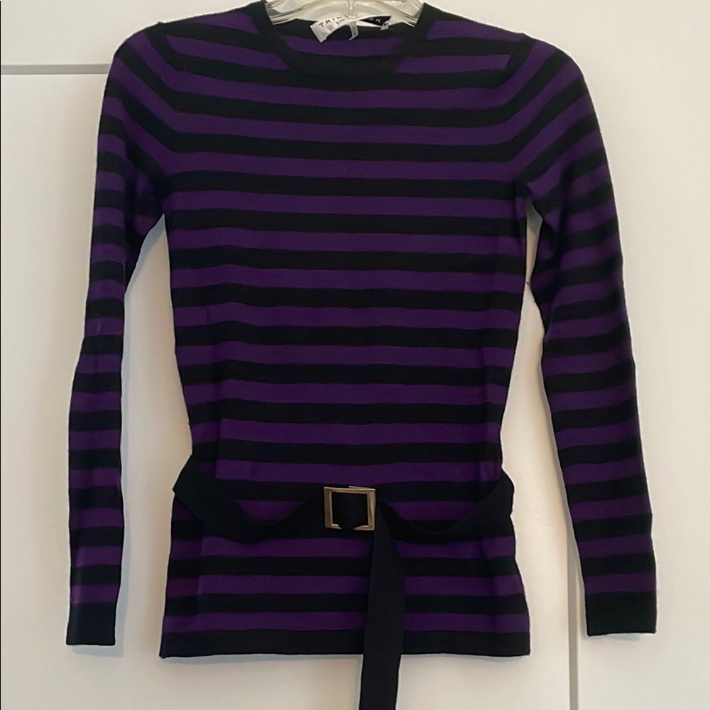 Trina Turk Belted Striped Purple and Black Women's Sweater